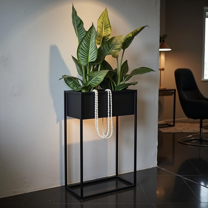 Pflanzenständer Petto - 40x21x80cm - Farbe Schwarz - für Zimmerblumen - Metallregal - Dekorativer Ti