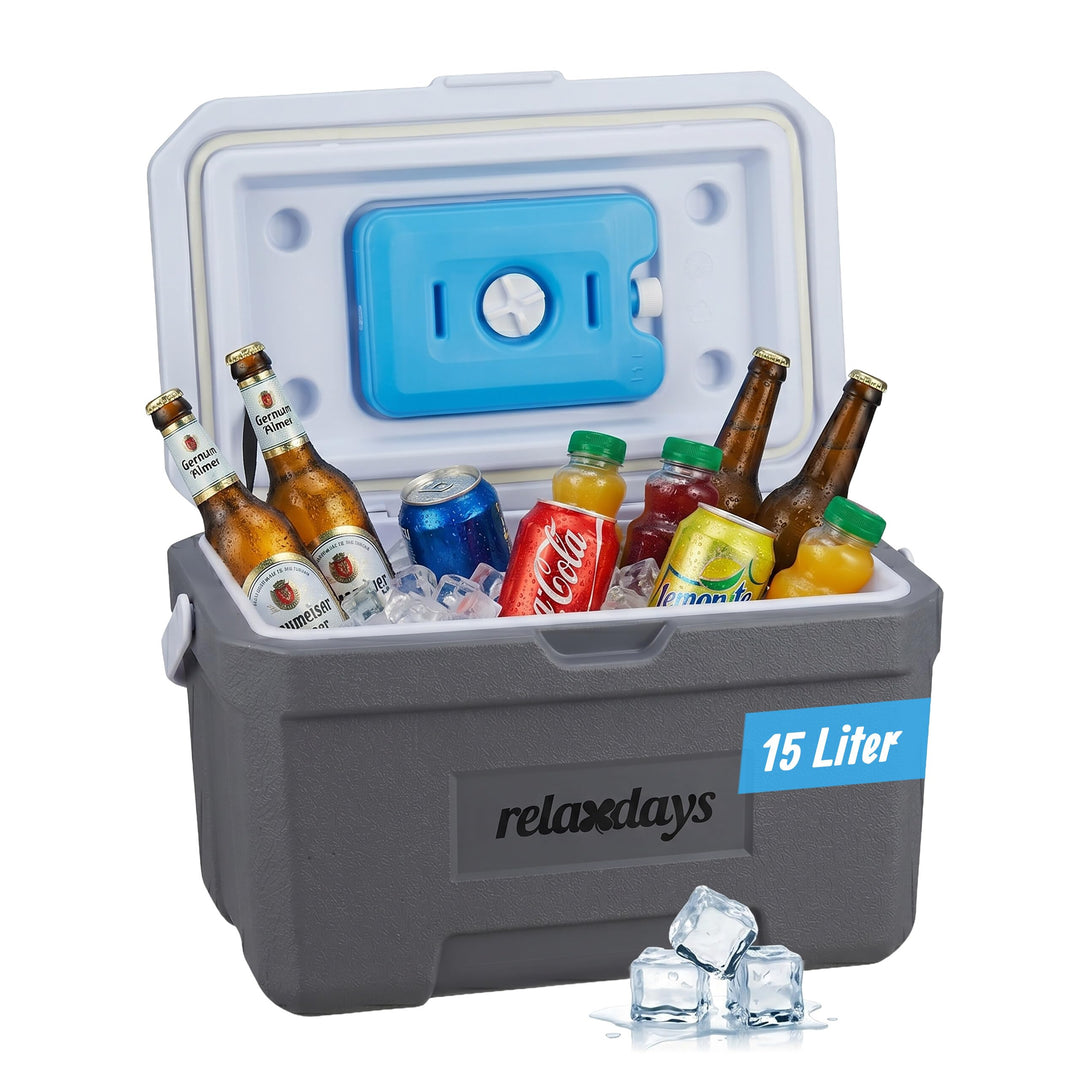 Relaxdays Kühlbox, 15 l, mit Kühlakku &amp; Griff, Camping, Picknick, ohne Strom, HBT 30 x 46 x 30 cm, I