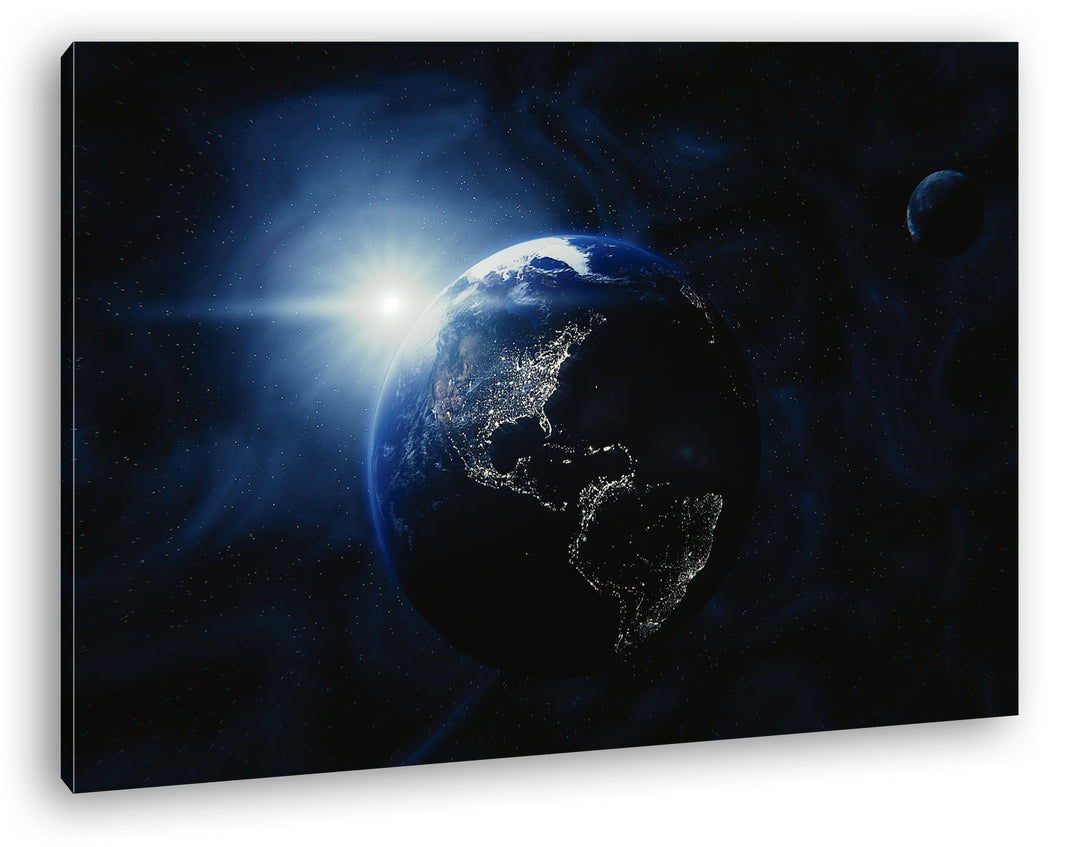 Dark Planet Erde Format: 80x60 als Leinwandbild, Motiv fertig gerahmt auf Echtholzrahmen, Hochwertig