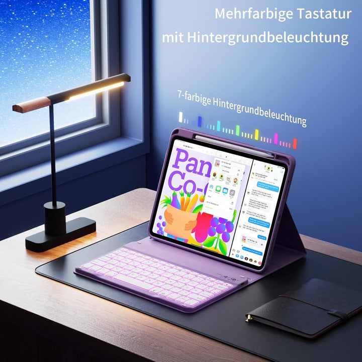 Hülle mit Tastatur für iPad A16 11. / 10. Generation (11 Zoll 2025/10,9 Zoll 2022) mit Stifthalter,