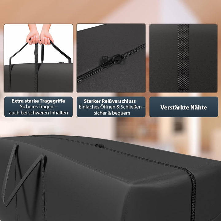 3 Stück Extra Grosse Aufbewahrungstasche 100×55×35 cm – Faltbare Tragetasche mit Reissverschluss – R