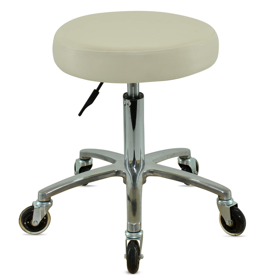 Premium Rollhocker weiss höhenverstellbar von 50 bis 65 cm - Rundsitz- Drehhocker Arbeitshocker Prax