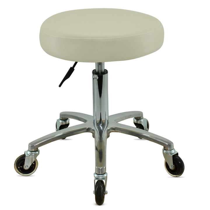 Premium Rollhocker weiss höhenverstellbar von 50 bis 65 cm - Rundsitz- Drehhocker Arbeitshocker Prax