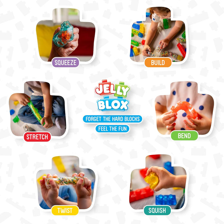 Jelly Blox - Farm Set, Sensorisches Spielzeug für Kinder ab 2 Jahren, Bauset mit 18 weichen, Sensori