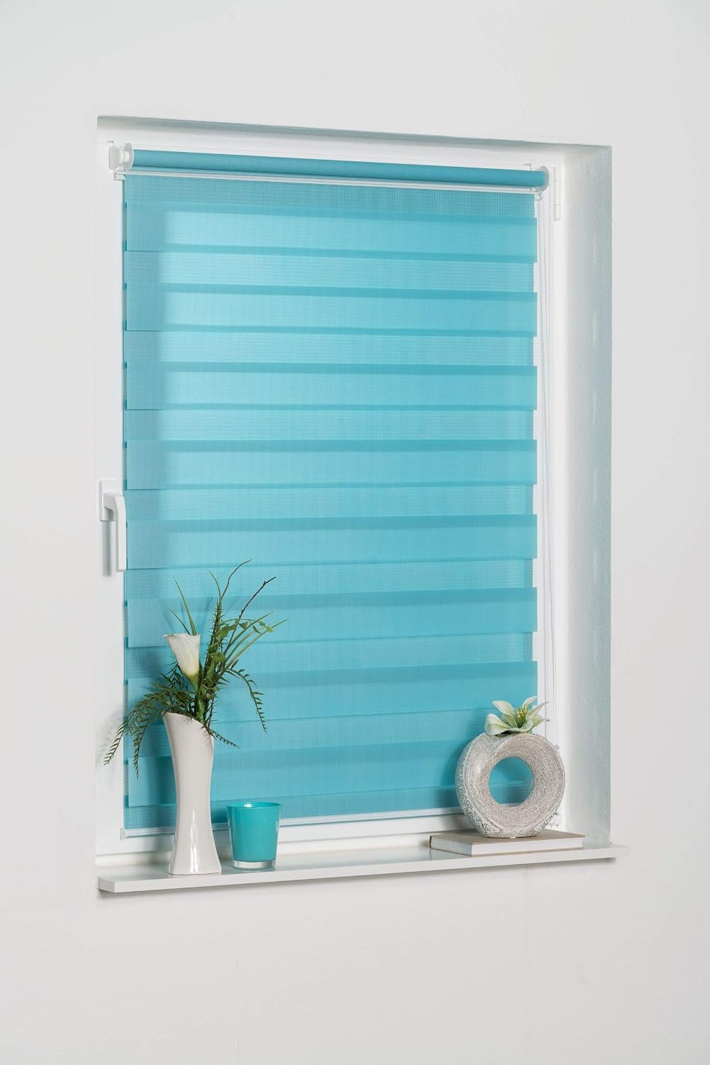 K-home Klemmfix Doppelrollo Madrid ohne Bohren Iceblau 90 x 150 cm (B x L), Iceblau 90 x 150 cm (B x