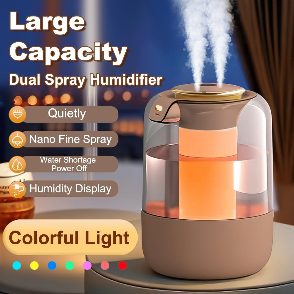 Luftbefeuchter Schlafzimmer Top-Fill Humidifier - 2L 360° Doppeldüse Raumbefeuchter mit 7 Farben Nac