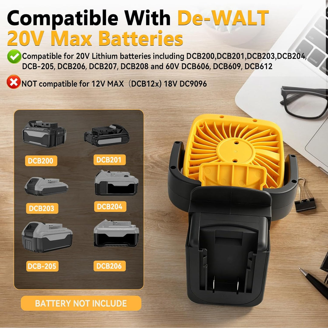 Ventilator zum Anklippen, kompatibel mit Dewalt 20-V-Batterie, tragbarer kabelloser Ventilator mit 3