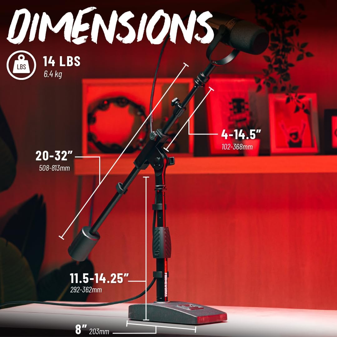 Gator Frameworks Short Weighted Base Microphone Stand with Telescopic Boom Arm and 2.5 Lbs Counter W