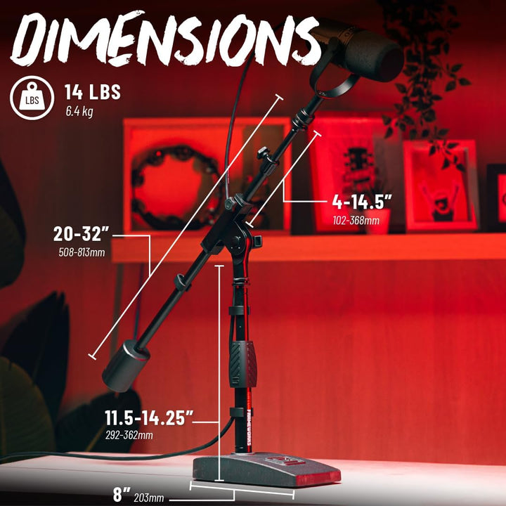 Gator Frameworks Short Weighted Base Microphone Stand with Telescopic Boom Arm and 2.5 Lbs Counter W