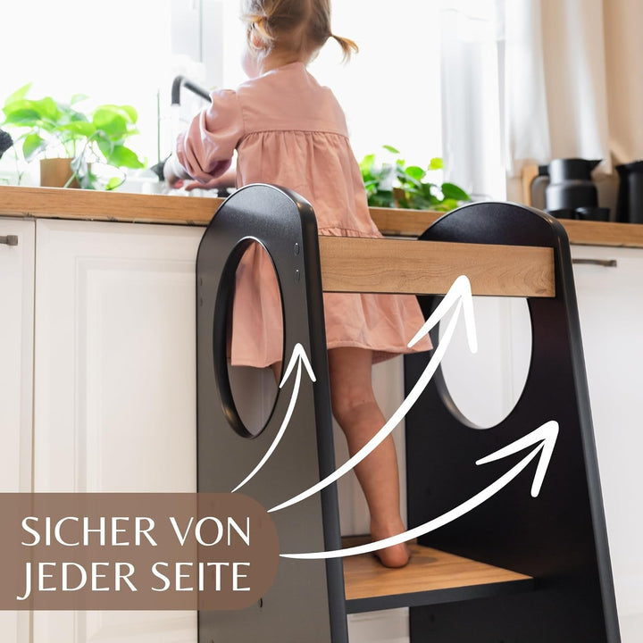 KIDIE Kinder Lernturm ab 1 Jahr, Montessori Höhenverstellbar Lernstuhl Baby, Toddler Learning Tower