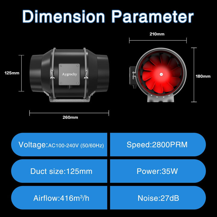 125mm Rohrventilator WiFi APP,mit Temperatur- und Feuchtigkeitsregler,Abluftventilator 2800 RPM,Rohr