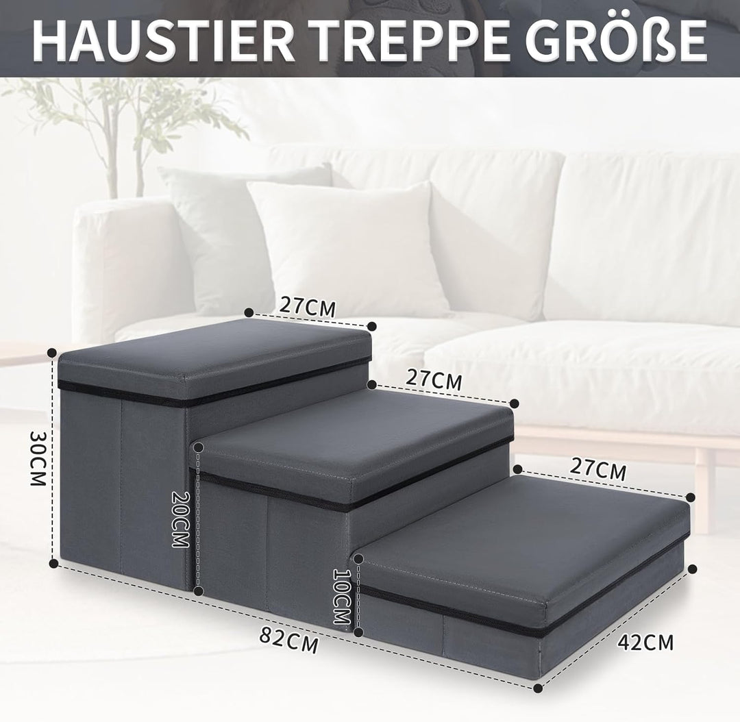 Haustiertreppe 3 Stufen Hundetreppe Zusammenklappbar mit Stauraum,Hundetreppe Bett für Betten,Sofas,