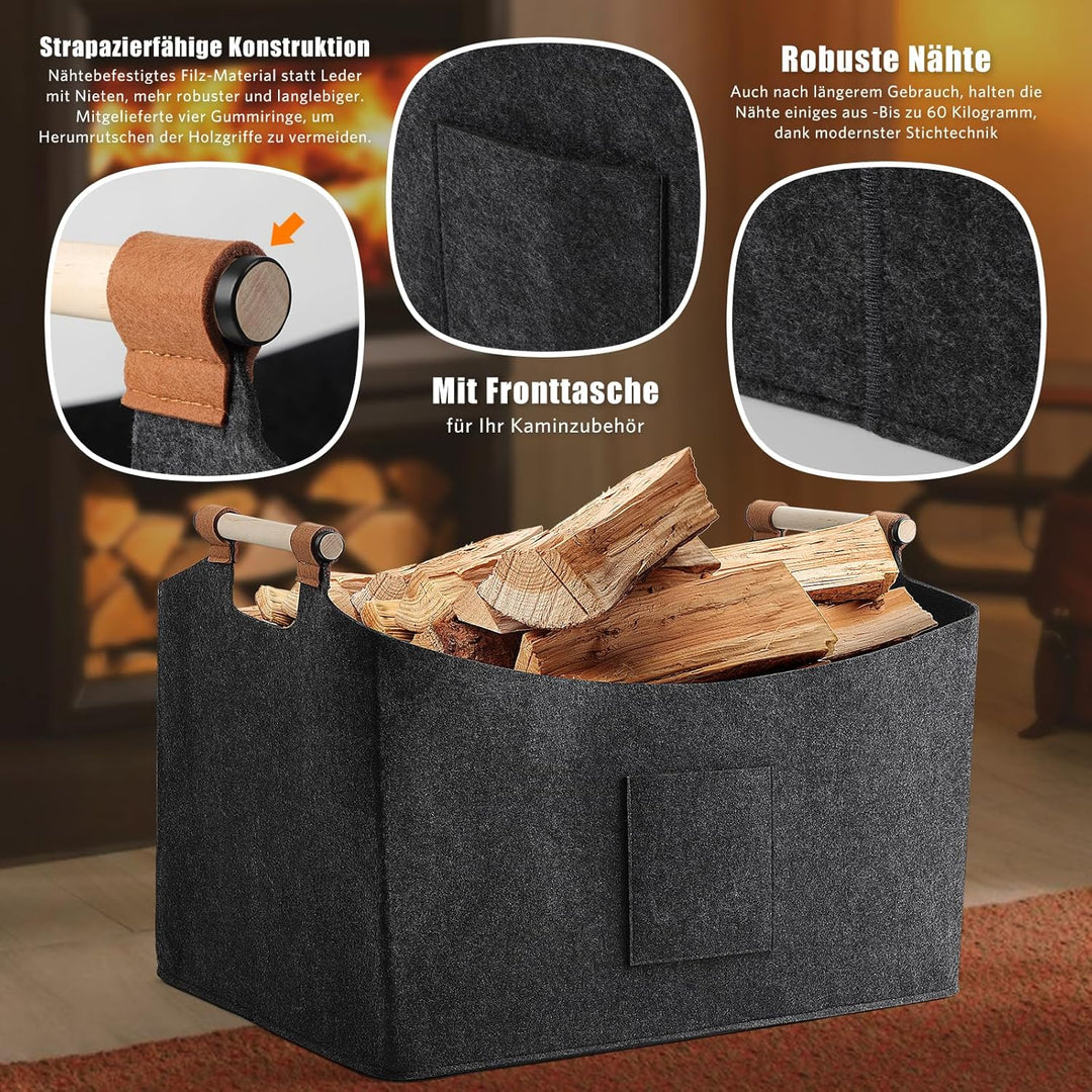 XXXL 100L Filzkorb Holzkorb für Kaminholz Brennholzkorb Faltbare Filztasche mit rutschfester Griffe