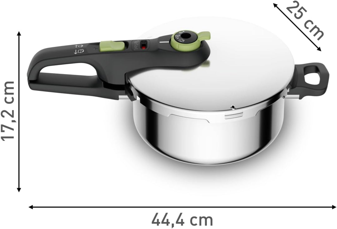 Tefal P2580400 Secure Trendy Schnellkochtopf 4 L | 2-Stufen-Garregler: Intensivstufe 117°C, Schonstu
