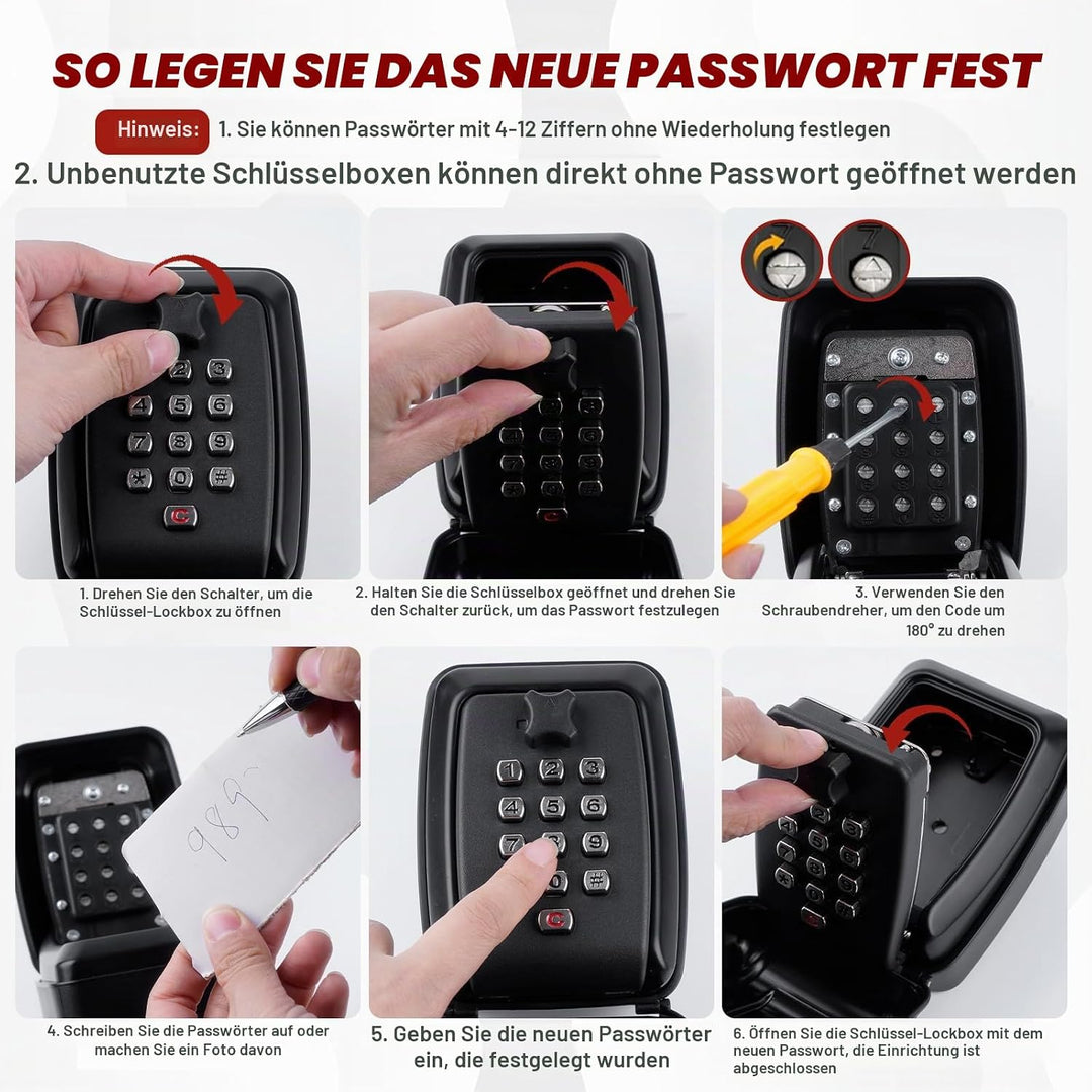 GIBOHOM Schlüsseltresor mit Zahlencode, Schlüsselsafe Wandmontage Aussen mit 12 Stellig, Schlüsselka
