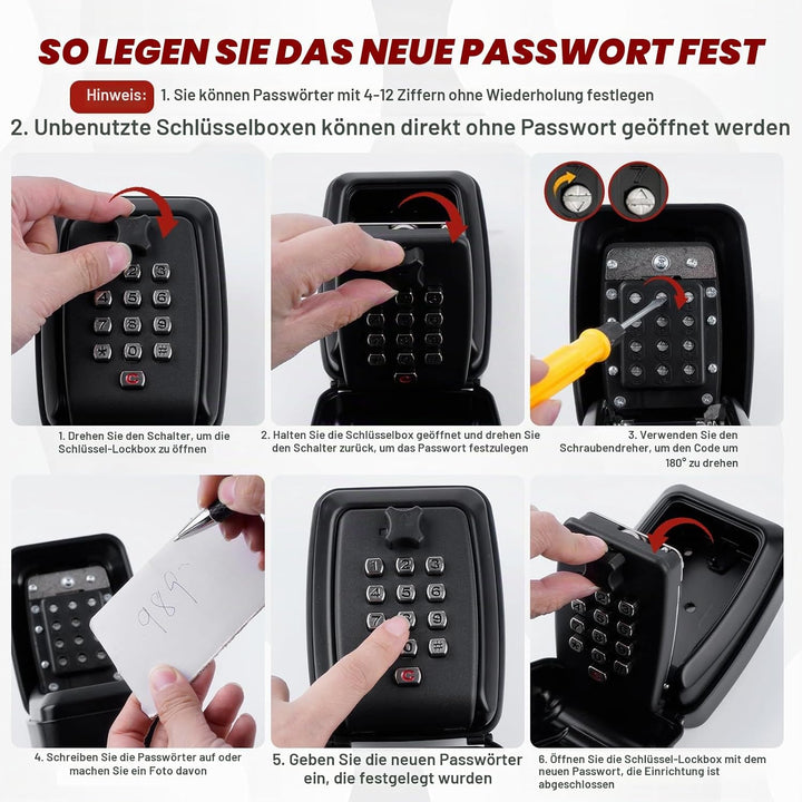 GIBOHOM Schlüsseltresor mit Zahlencode, Schlüsselsafe Wandmontage Aussen mit 12 Stellig, Schlüsselka