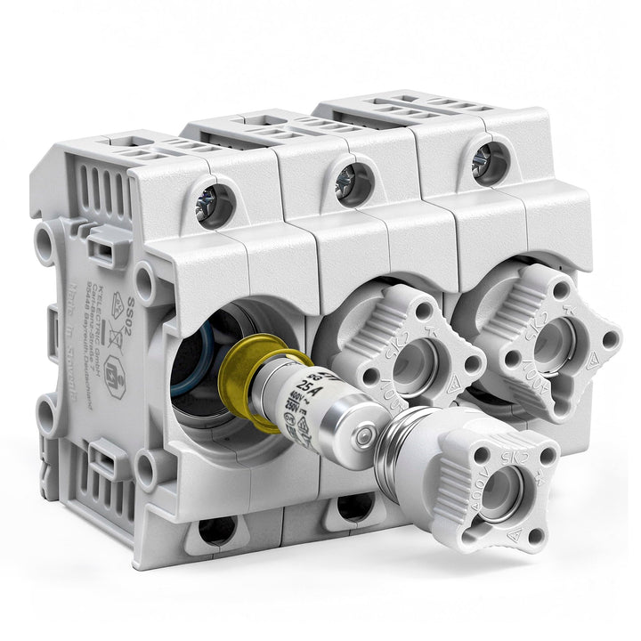 grenda-hammer® | Neozed Sicherungssockel mit Schraubkappen und 3x Schmelzsicherungen (D02-3x25 Ampèr