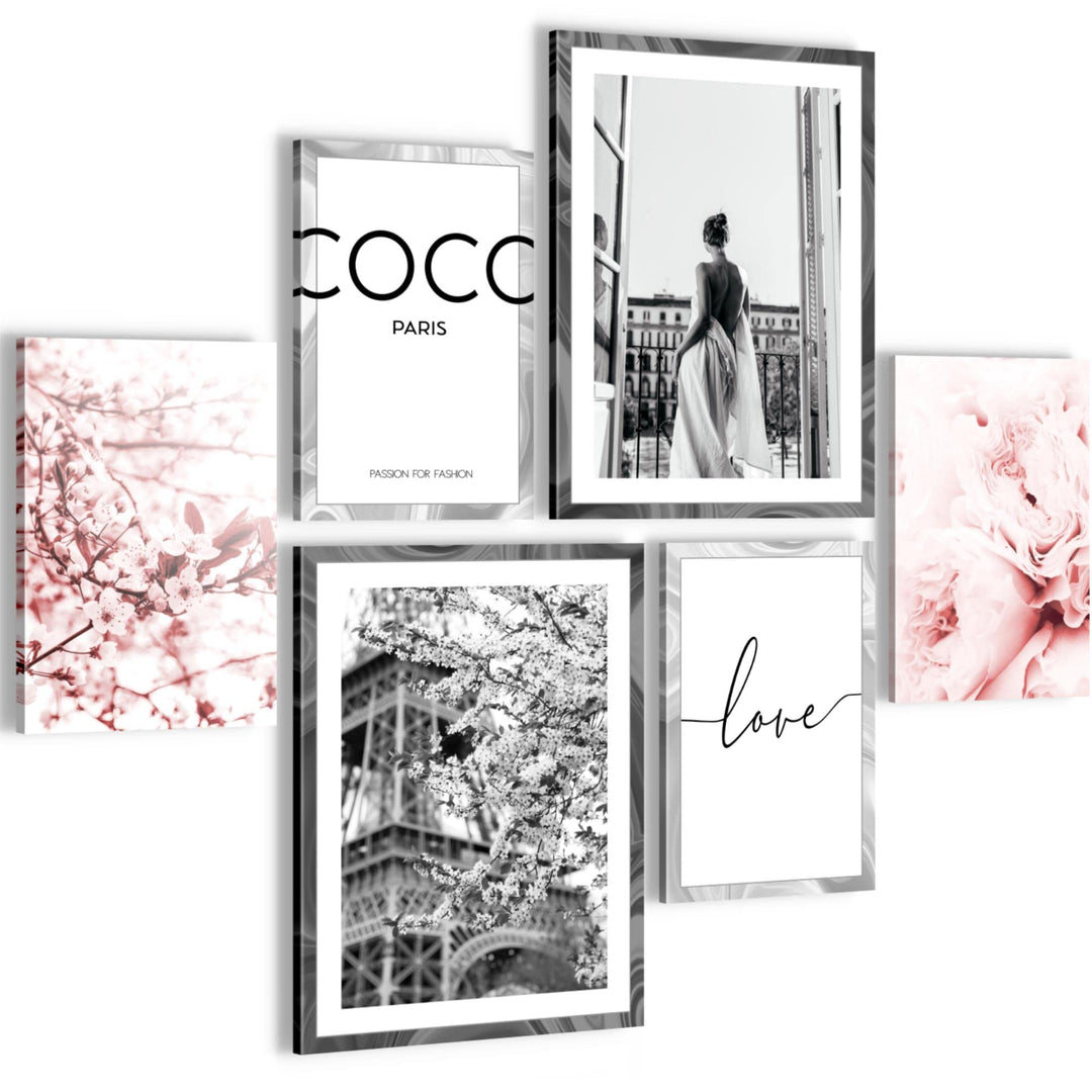 Novart Wandbilder Set Fashion Coco - KEIN EXTRA RAHMEN BENÖTIGT - Modern Deko - Wohnzimmer Mädchen T