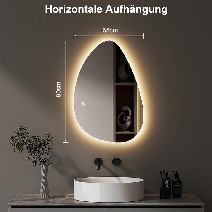 Badezimmerspiegel Led Badspiegel, Asymmetrisch, Touch-Schalter, Dimmbar, 3 Lichtfarbe Einstellbare S