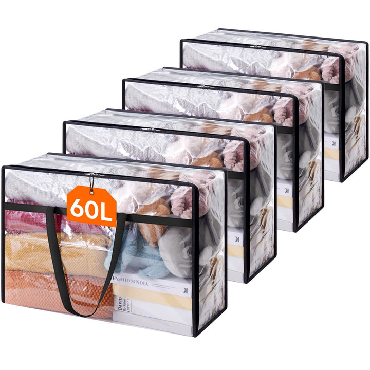 Lifewit 4 Stück Transparente Plastik Aufbewahrungstasche, 60L Kleiderschrank Organizer Aufbewahrungs