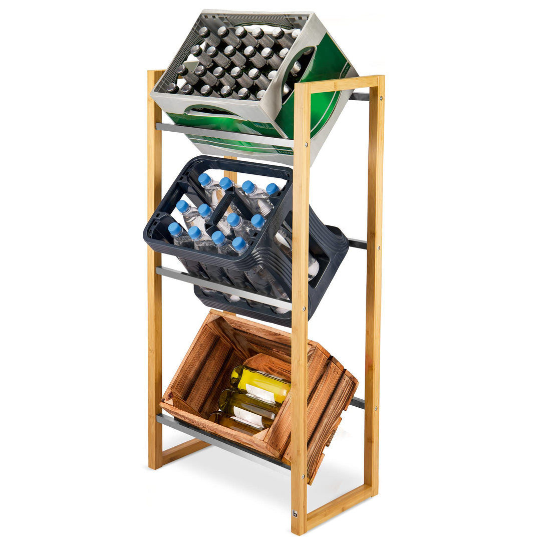bomoe Design Getränkekistenregal stabiles FSC® Holz Bambus – 3 Getränkekisten – stilvolles Küchen Ge