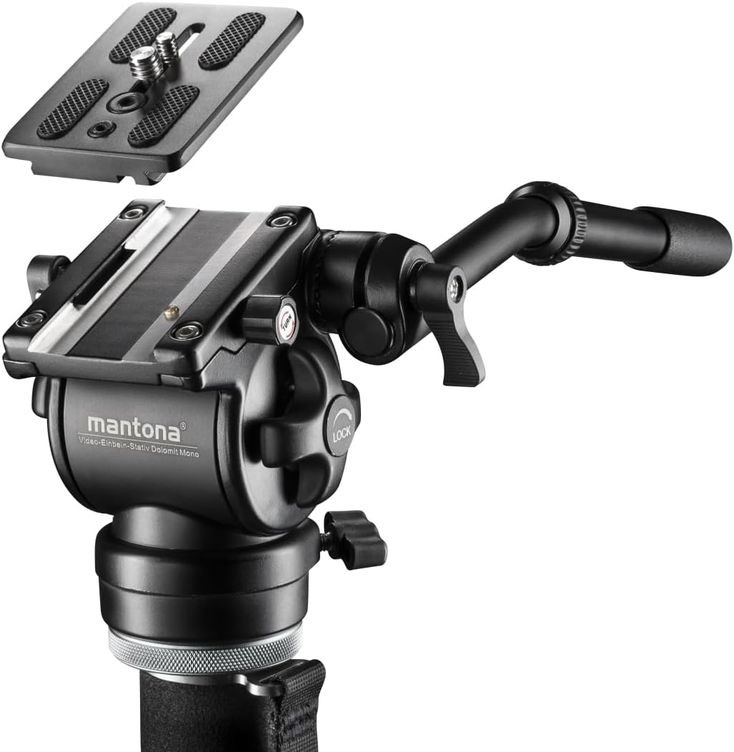 Mantona 19879 Video-Einbein-Stativ Dolomit Mono mit Video Neiger für stabilisiertes Filmen