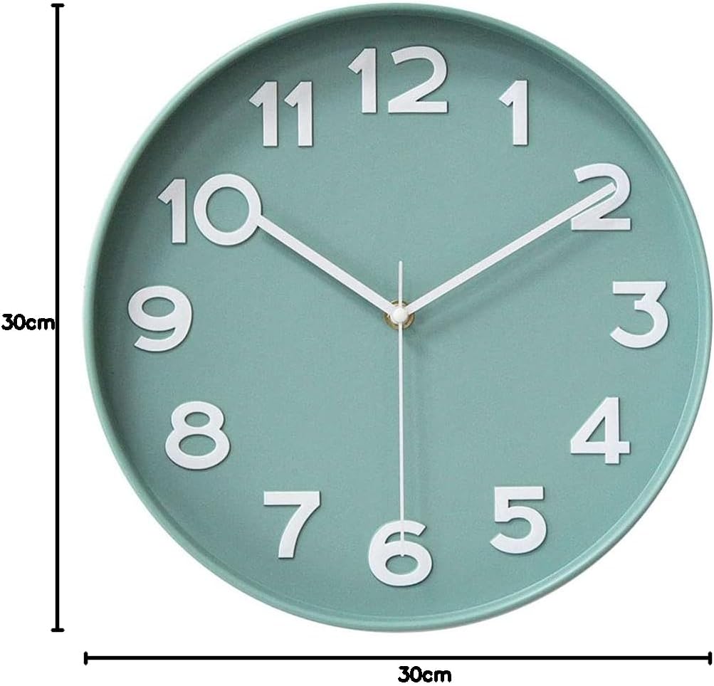 HZDHCLH 30cm geräuschlosem funkuhr wanduhr, digital Gross,für Wohnzimmer, Küche Nordic Green, Nordic