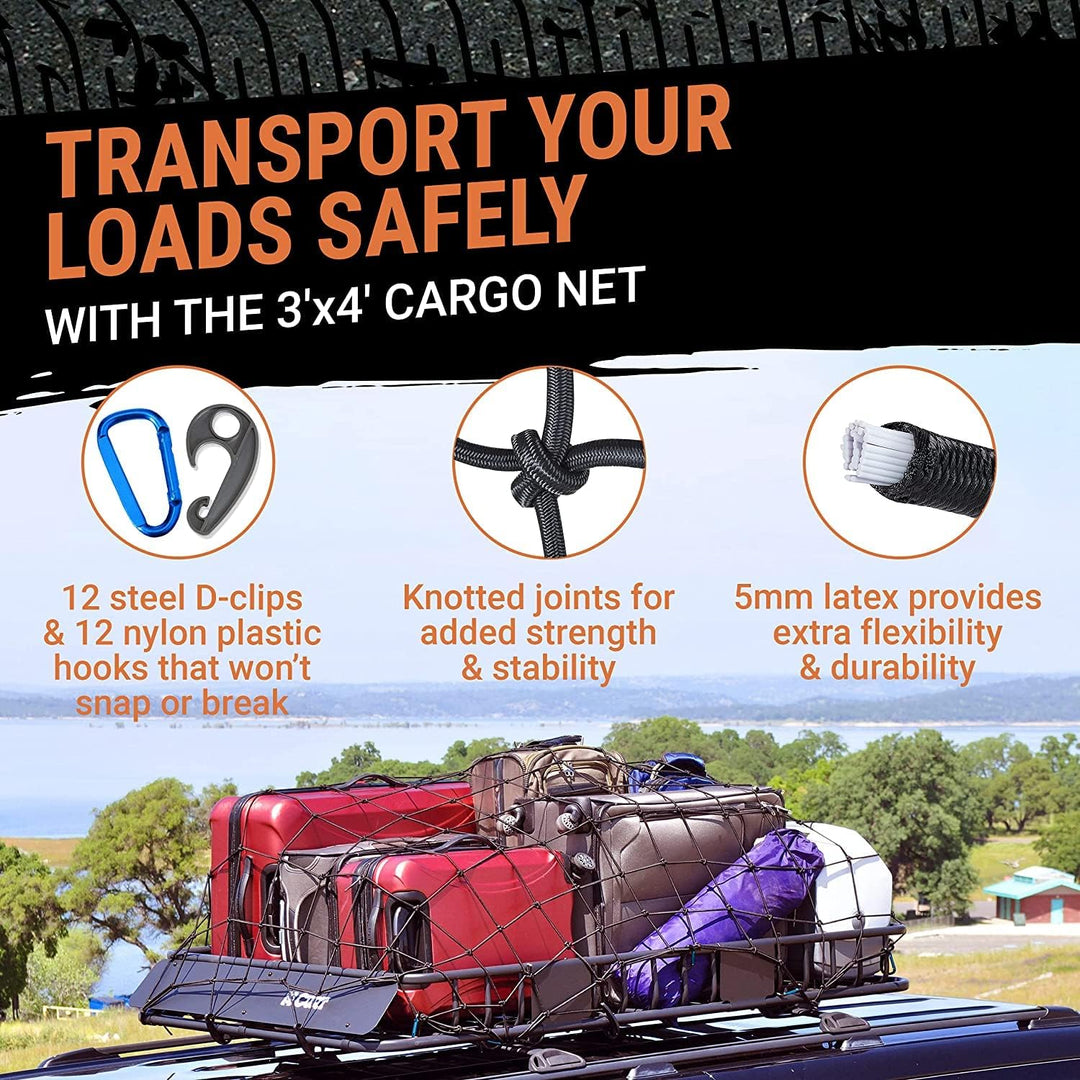 Grit Performance Gepäcknetz Auto & Anhängernetz - Dehnbar bis 180x240 cm - Für Dachgepäckträger, Kof