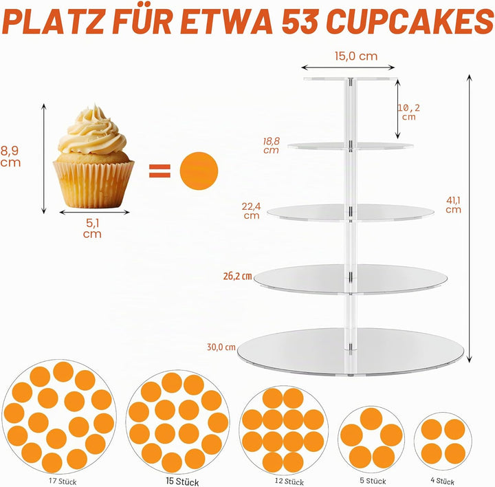 weddingwish 5 Tier Runde Cupcake Stand für 50 Cupcakes, Acryl Cupcake Display Turm, klare Cupcake Ha