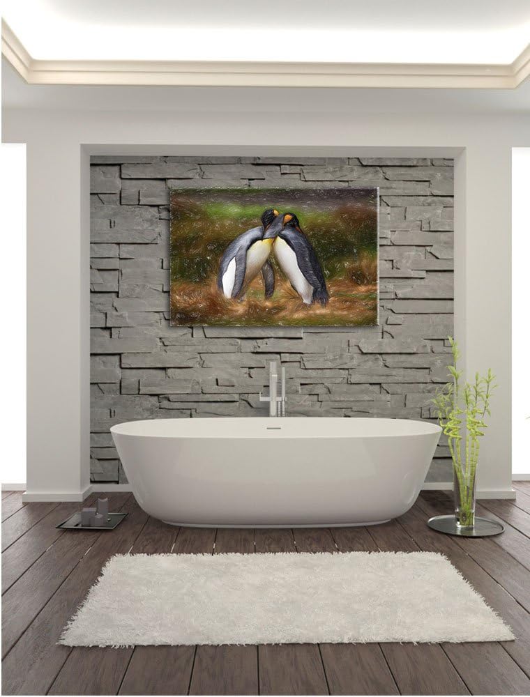 Umarmende Pinguine in der Antarktis Kunst Buntstift Effekt, Format: 100x70 auf Leinwand, XXL riesige