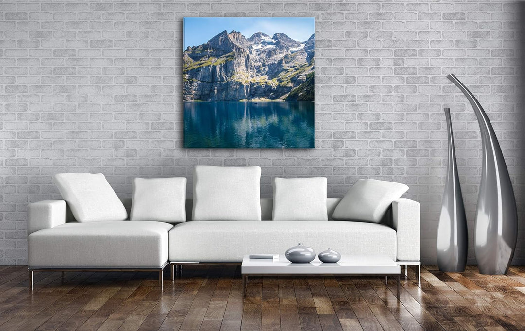 deyoli Bergsee Oeschinensee Schweiz Format: 60x60 als Leinwandbild, Motiv fertig gerahmt auf Echthol