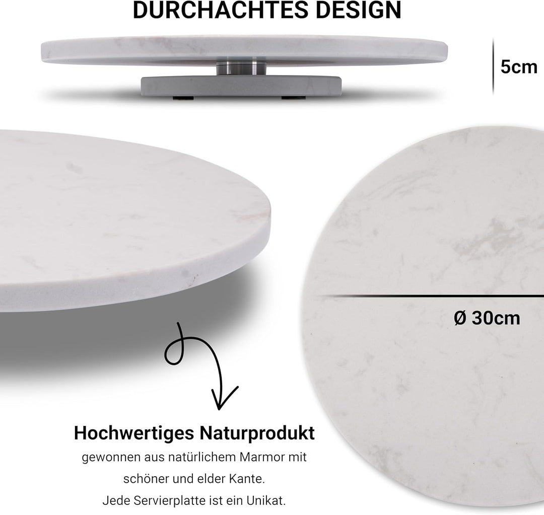 Fino Casa drehbare Marmorplatte rund Tortenplatte Kuchenplatte Wurstplatte Käseplatte Marmor Platte