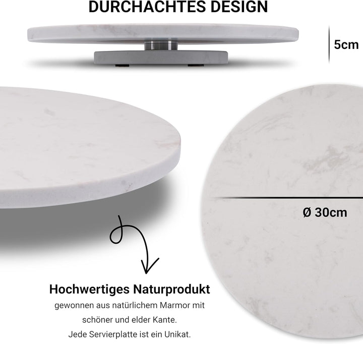 Fino Casa drehbare Marmorplatte rund Tortenplatte Kuchenplatte Wurstplatte Käseplatte Marmor Platte