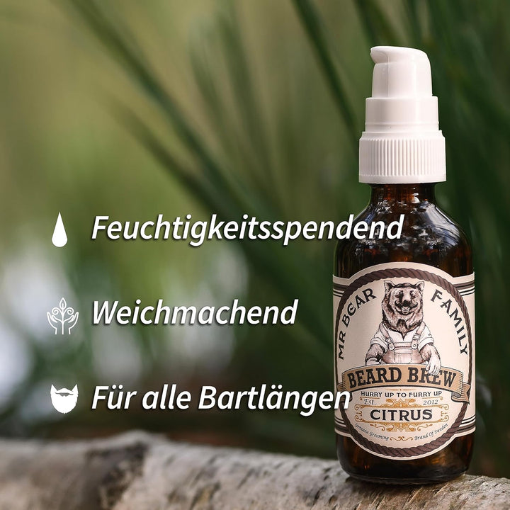 Mr Bear Family Bartöl Herren - Citrus - pflegt und unterstützt Bart Wachstum - nährreiches Bartpfleg