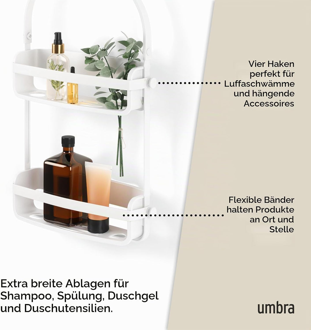 Umbra Flex Duschablage, Duschregal, Duschcaddy, Duschdiener, Weiss Weiss Duschablage mit 2 Fächern,
