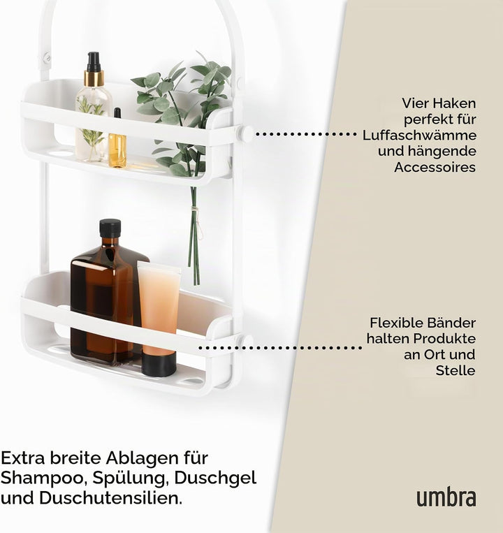 Umbra Flex Duschablage, Duschregal, Duschcaddy, Duschdiener, Weiss Weiss Duschablage mit 2 Fächern,