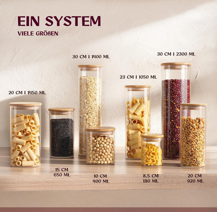 Premium Vorratsgläser eckig [650 & 1050 ml] Extra Robust | Vorratsdosen Glas mit Deckel | Vorratsbeh