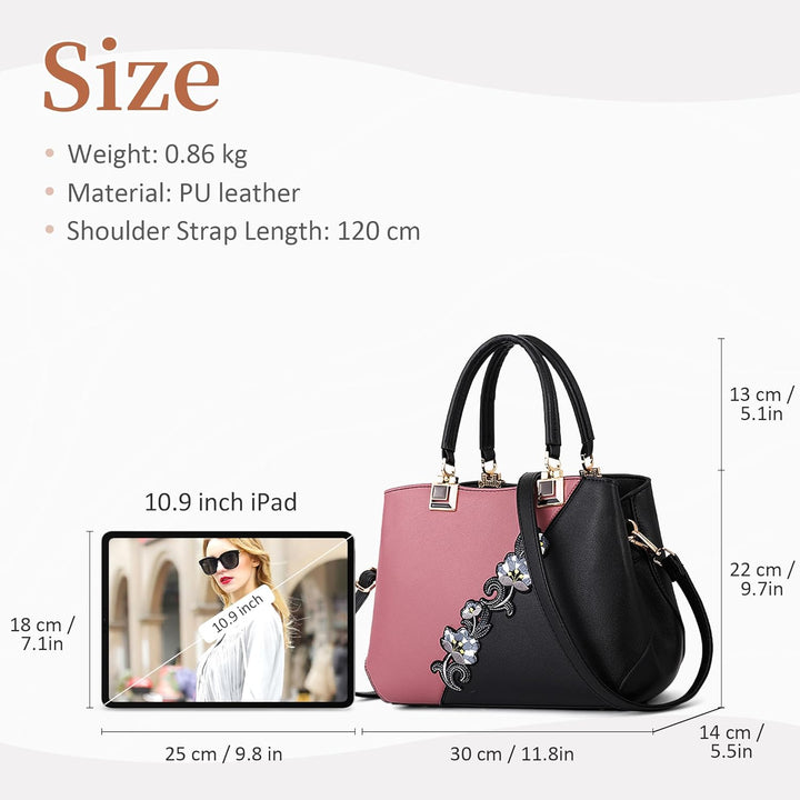 DIRRONA Damen Handtasche Mode Blumenmuster Schulterbeutel Grosse Kapazität Umhängetasche Casual Reis