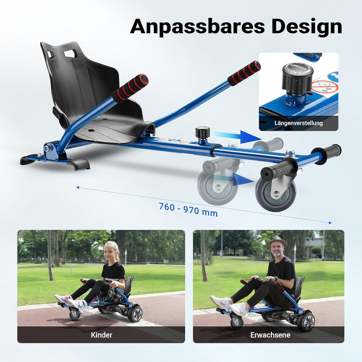 Wiltec Sitzscooter Blau, verstellbarer Kartsitz für Elektroscooter bis 120 kg, Sitzscooter kompatibe