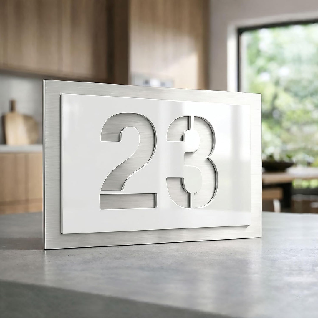 Graviers Design Hausnummer aus V2A Edelstahl 250x175mm - Weiss - Wetterfest Rostfrei Individuell anp