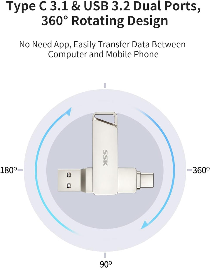 SSK USB C-Disk 128GB Speicher bis zu 200 MB/s Dual-Laufwerk Typ C + USB 3.2 Jump Flash Drive-Speiche