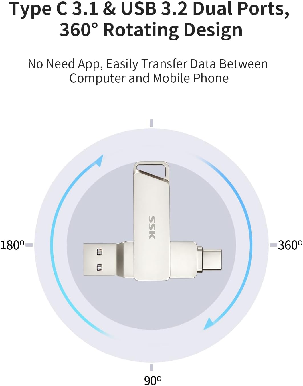 SSK USB C-Disk 64GB Speicher bis zu 200 MB/s Dual-Laufwerk Typ C + USB 3.2 Jump Flash Drive-Speicher
