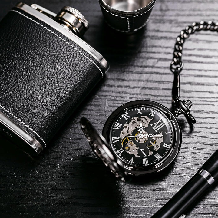 Treeweto Vintage Taschenuhr, mechanisch, doppelter Abdeckung, hohles Gehäuse, Skelett, Steampunk, Hi