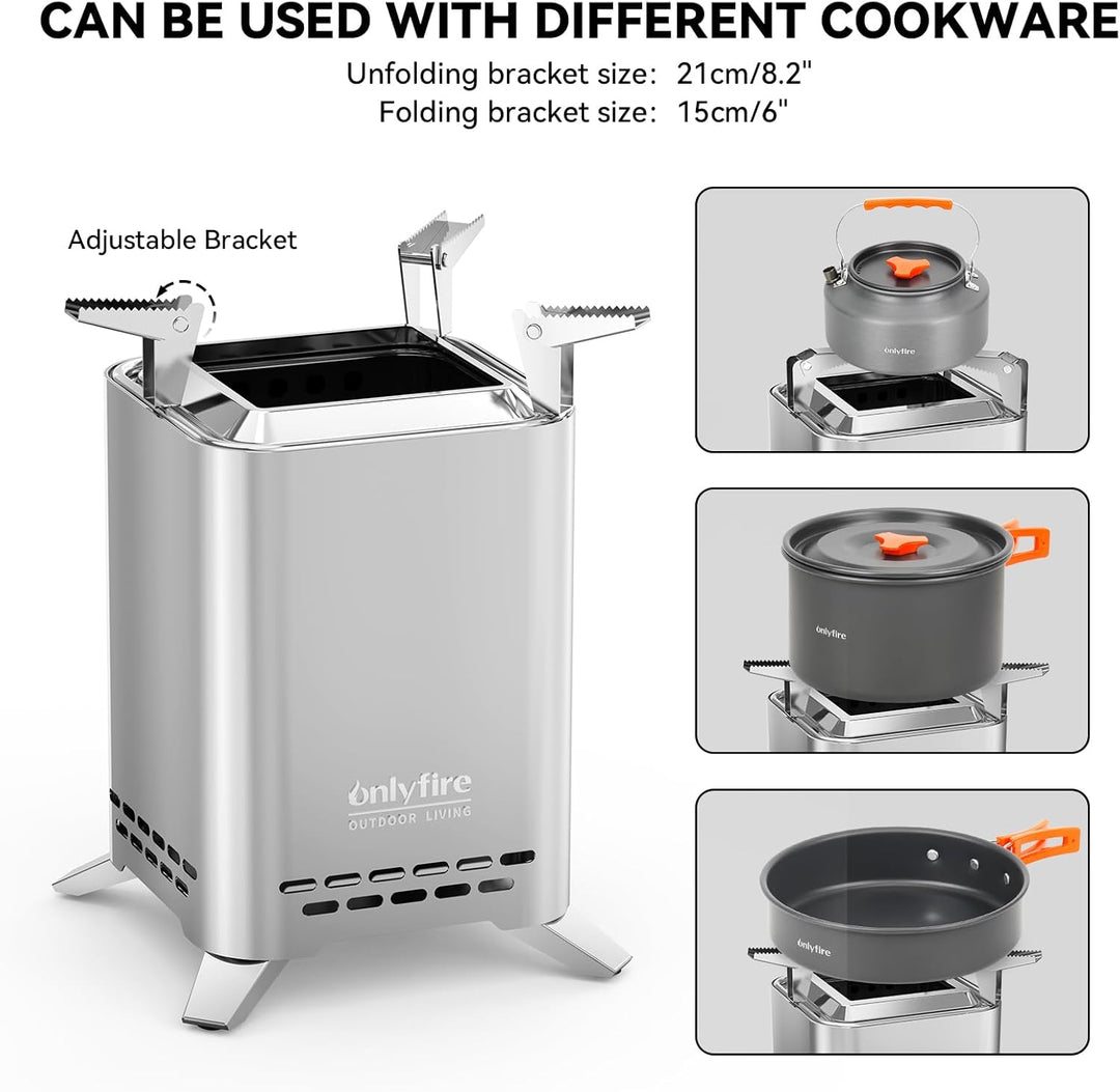 onlyfire Tischkamin mit Topfhalter und Tragetasche, 2 in 1 Feuerstelle Outdoor Quadratisch, Feuersch