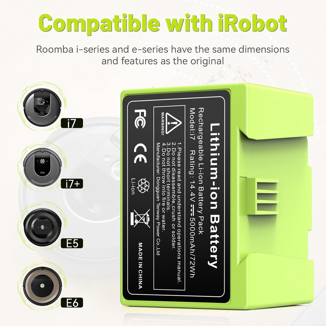 5000mAh Li-ion Akku für i7, ASUNCELL 14.4V Ersatzakku für iRobot Roomba e und i Serie i7 / i7+ i4/i4