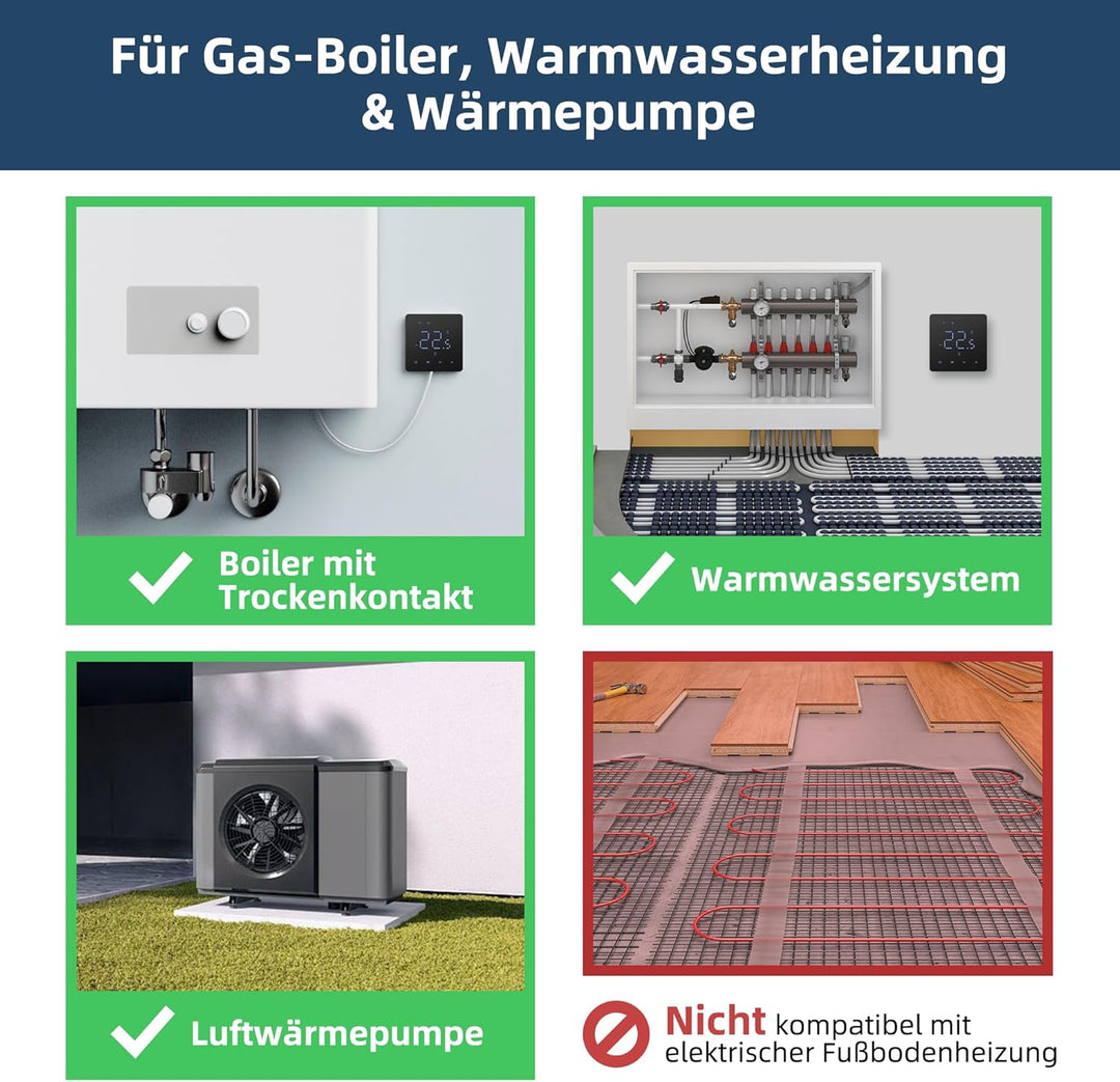 Beok Thermostat Heizung Digital Für Gaskessel und Wasserbodenheizung, Thermostat Fussbodenheizung Sm