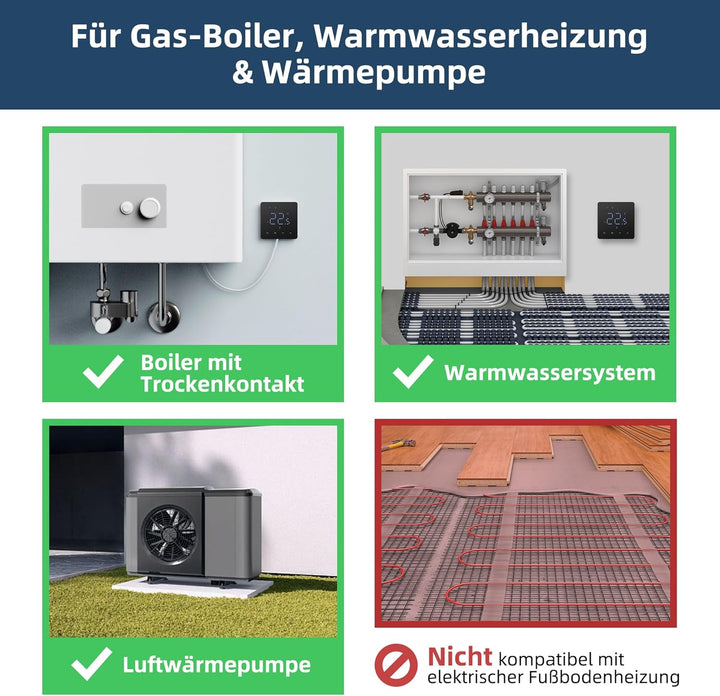 Beok Thermostat Heizung Digital Für Gaskessel und Wasserbodenheizung, Thermostat Fussbodenheizung Sm