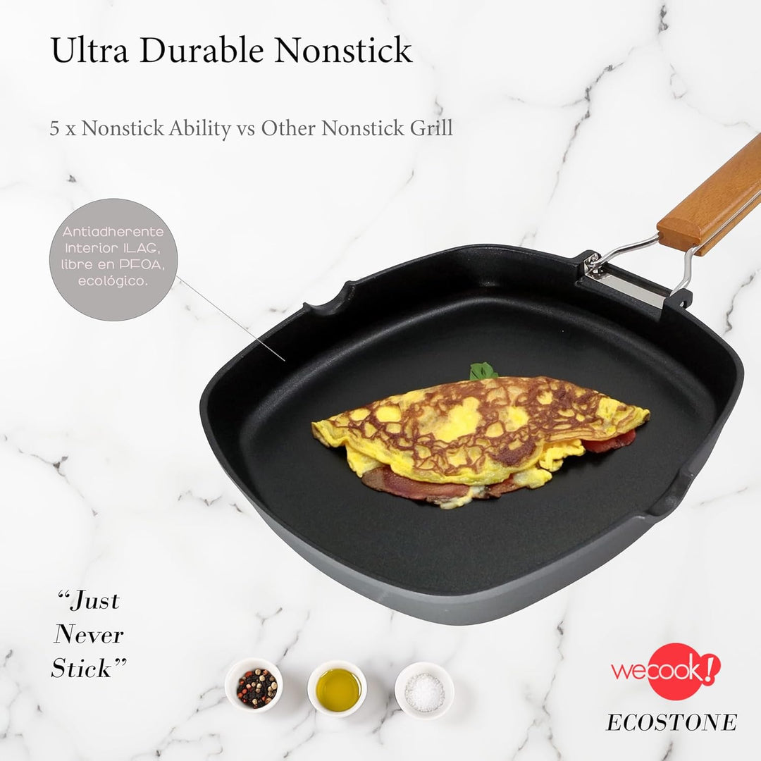 WECOOK! Ecostone Grillpfann Induktion Glatter, 28 x 28 cm, Antihaftbeschichtung ILAG Ökologisch PFOA