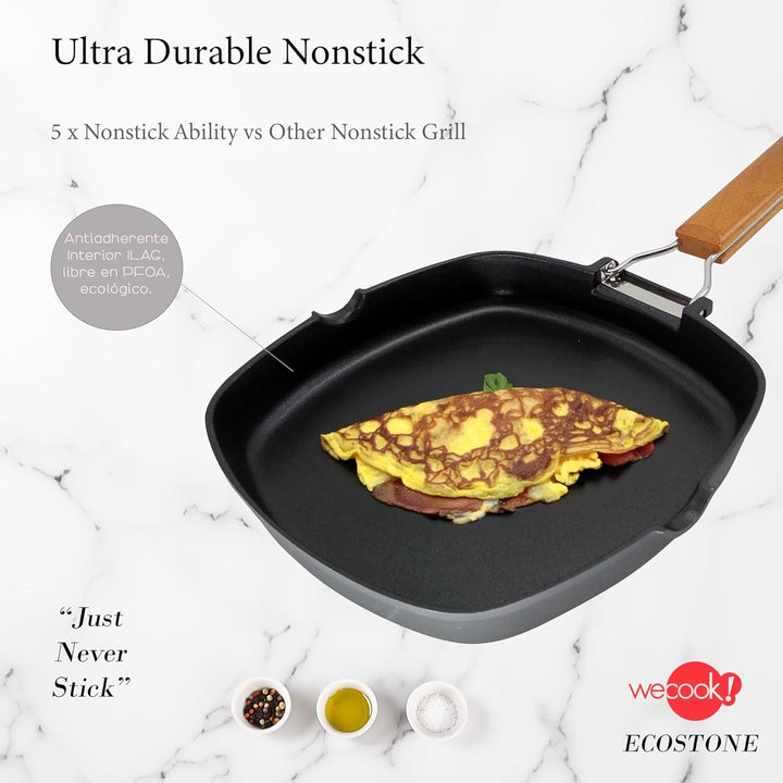 WECOOK! Ecostone Grillpfann Induktion Glatter, 28 x 28 cm, Antihaftbeschichtung ILAG Ökologisch PFOA