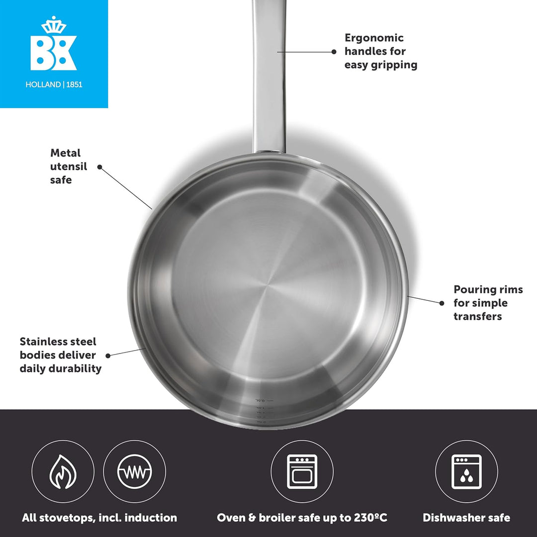 BK Bright 18/10 Edelstahl Topf Ø 20 cm, Professionelles Kochen, Unbeschichtet, 3-Ply, Bleiben-Kühl G